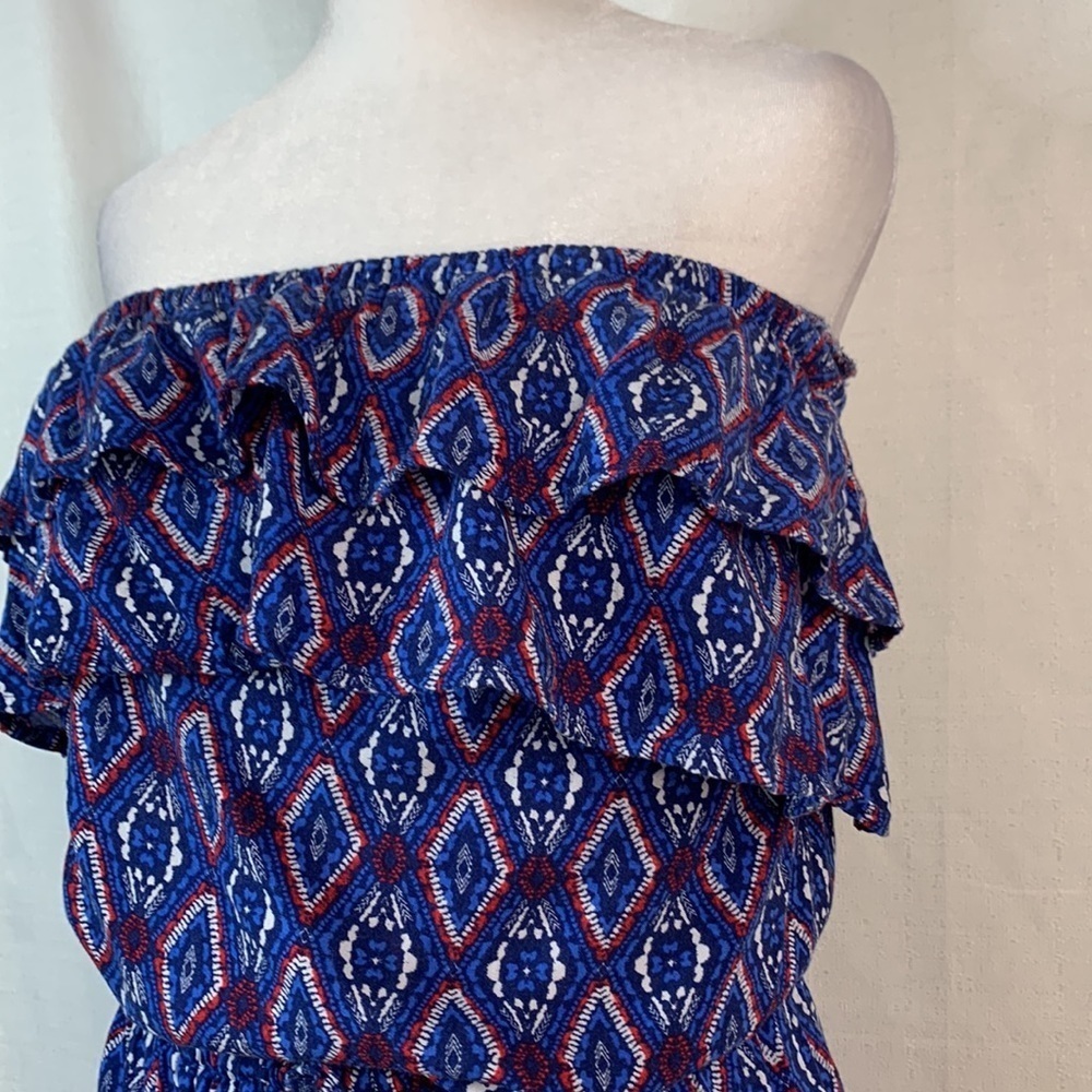 Aeropostale Blue Patterned Ruffled Sleeveless Romper - Picture 6 of 13
